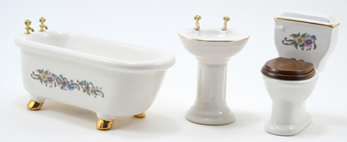 Dollhouse Miniature Bathroom Set, 3 pc, Ceramic